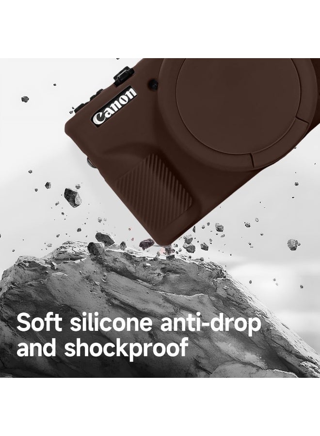 Premium Soft Silicone Protective Case with Removable Lens Cover for Canon Powershot G7X Mark III Digital Camera - Washable, Lightweight, and Stylish Protection (Brown) - Image 5